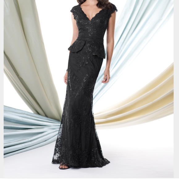 Champagne Montage by Mon Cheri Peplum V neck gown - Picture 1 of 4