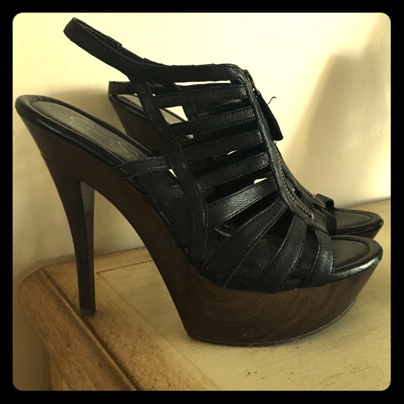 SOLD-Jessica Simpson Black Stilettos Wood Bottom