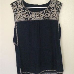 Navy Blue Embroidered Blouse