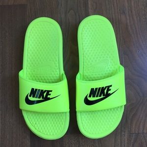 neon nike slides