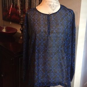 Old Navy Blue Black Sheer Blouse NWT Sz XS