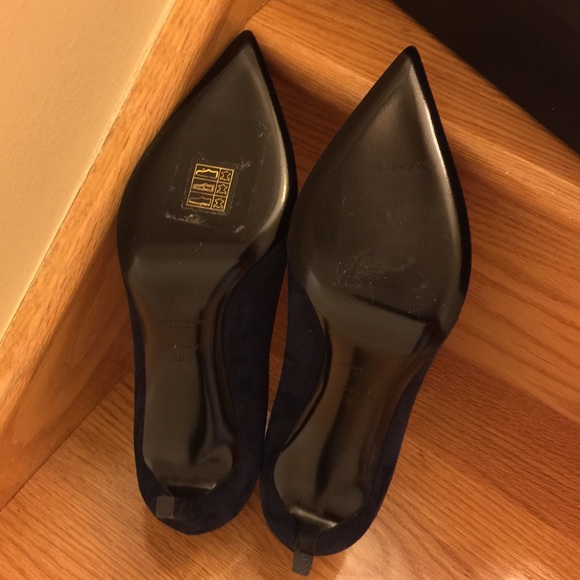 NEW YSL Saint Laurent Suede Pointed-Toe Pumps Navy - Picture 3 of 4