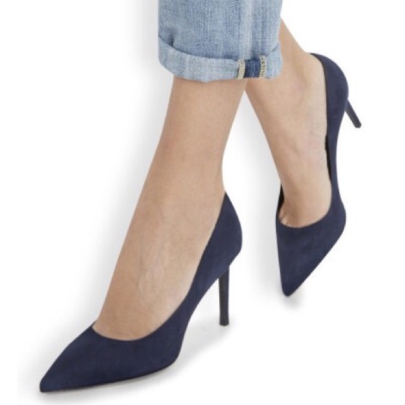 NEW YSL Saint Laurent Suede Pointed-Toe Pumps Navy - Picture 4 of 4