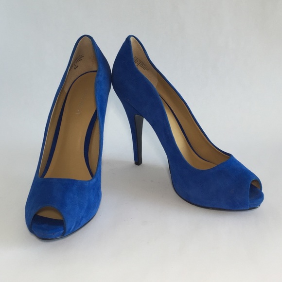 Nine West Blue Suede Peep Toe Pumps