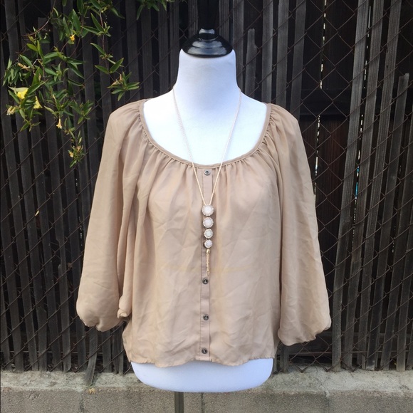 Button Down Chiffon Peasant Blouse