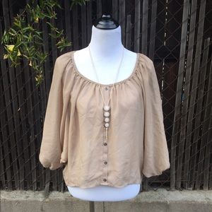 Button Down Chiffon Peasant Blouse
