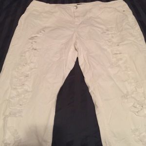 Plus size white distressed jeans