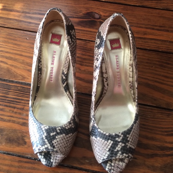 Elaine Turner Peep Toe Python Embossed Heels - image 1