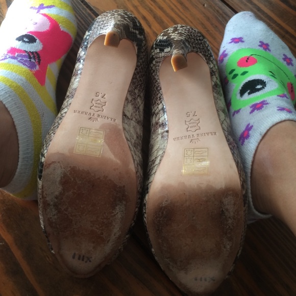 Elaine Turner Peep Toe Python Embossed Heels - image 4