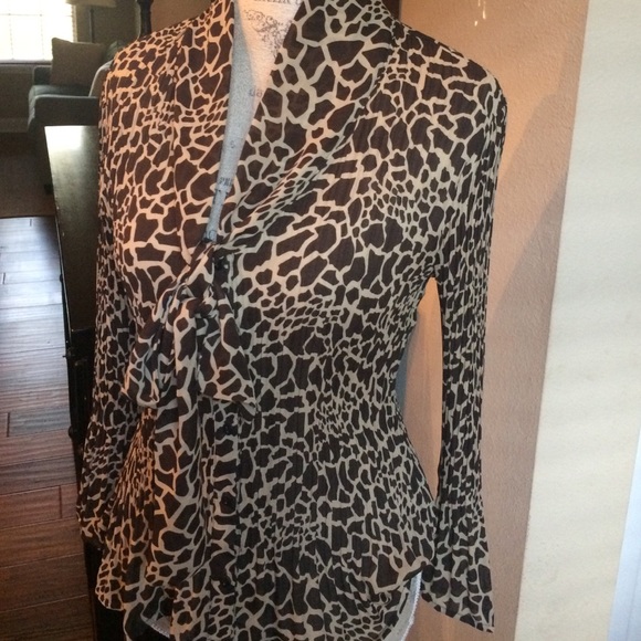 Brown Tan Cowl Neck Blouse Sz M