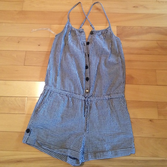 Black and white button up romper