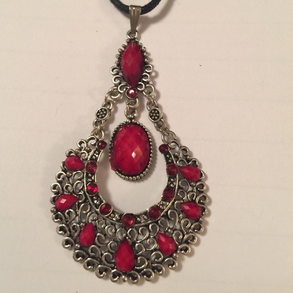 Antique Style Silver Red Gem chandelier pendant