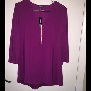 NWT Express Fuschia 3/4 sleeve blouse with Zipper