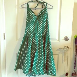 Green and white polka dot dress
