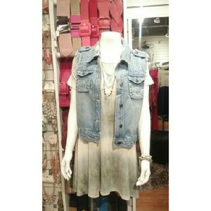 Route66 Never Look Back Denim Vest w/ Crochet Back