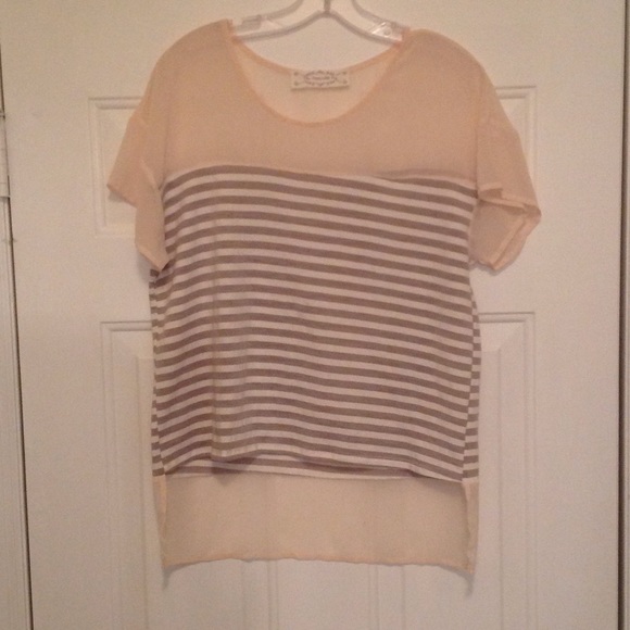 Striped cotton tee with sheer silk top