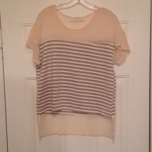 Striped cotton tee with sheer silk top