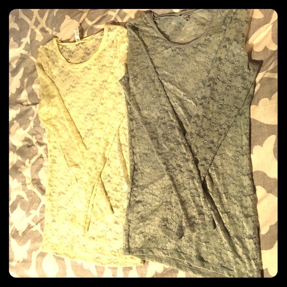 2 BKE long lace sweaters.  Colors sage & canary.