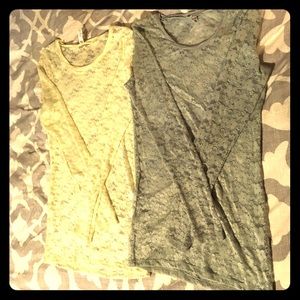 2 BKE long lace sweaters.  Colors sage & canary.