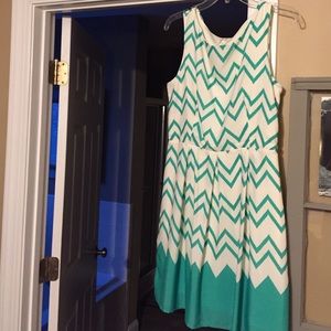 Green and off-white chevron dress