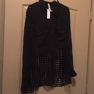 Checkered Cutout Pocket Blouse