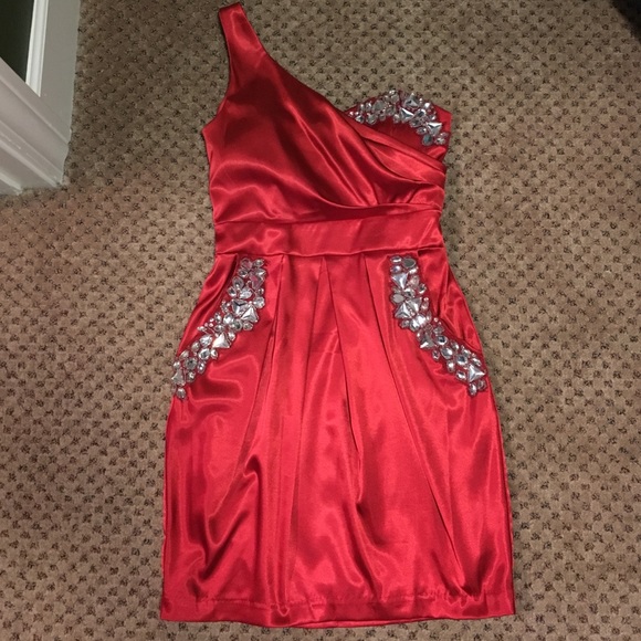 Red one strap formal dress