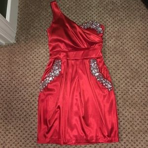 Red one strap formal dress