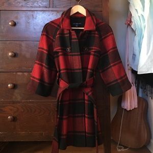 Gap cropped sleeve plaid wool trench