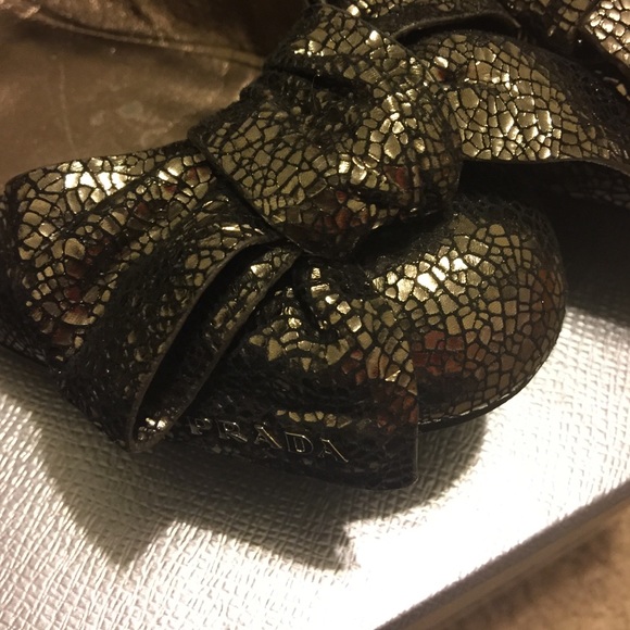 Prada Crackled Metallic Bow-Toe Ballet Flat - Picture 3 of 4