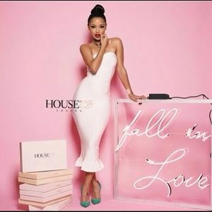 House Of CB Bandage Fluted-Hem Dress, Size XS