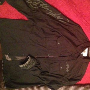 Men's Kiss of Death Ed Hardy button-up studs