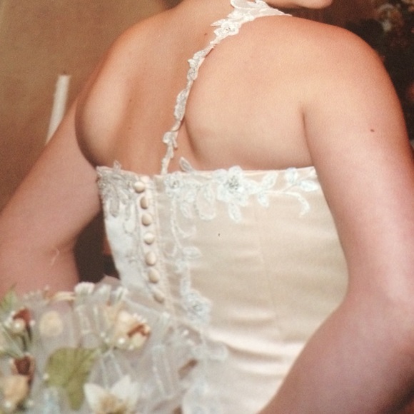 Wedding dress champagne color, off white lace