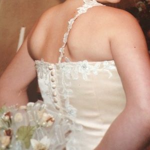 Wedding dress champagne color, off white lace