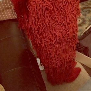 Brian Atwood rust colored"Viva" fringe boot