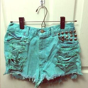 Vintage high waisted dyed & studded denim shorts