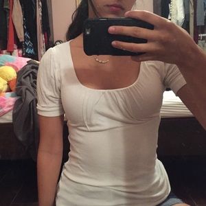 White scoop-neck open-back shirt