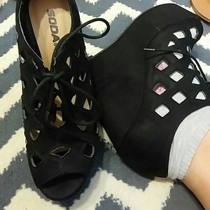 Laceup wedges, cutouts. Super cute