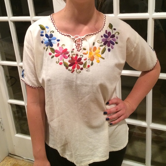Boho festival Floral peasant Shortsleeve embroider