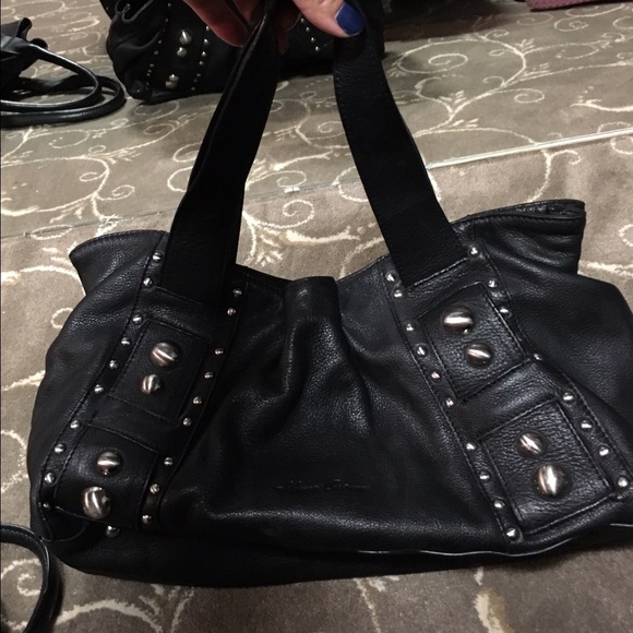 Kenneth Cole black leather studded handbag