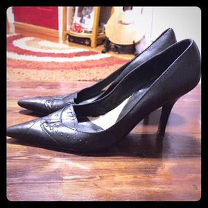 Gianfranco Ferre black leather stilettos