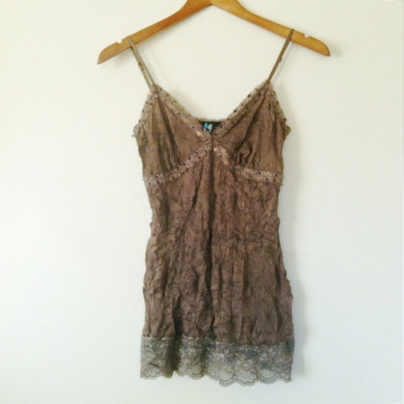 Brown Scrunch Lace & Sequin Camisole Tank Top