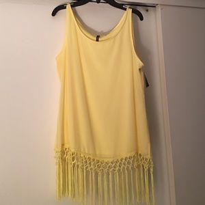 YELLOW FRINGED SLEEVELESS BLOUSE