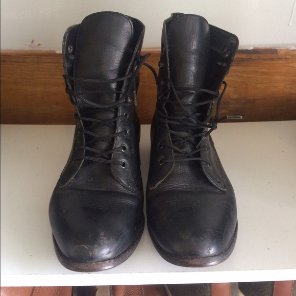 Black leather combat boots