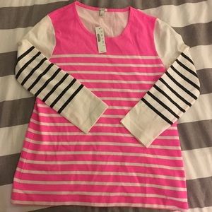 {J. Crew} NWT Mixed Stripe Hot Pink/Navy Tee