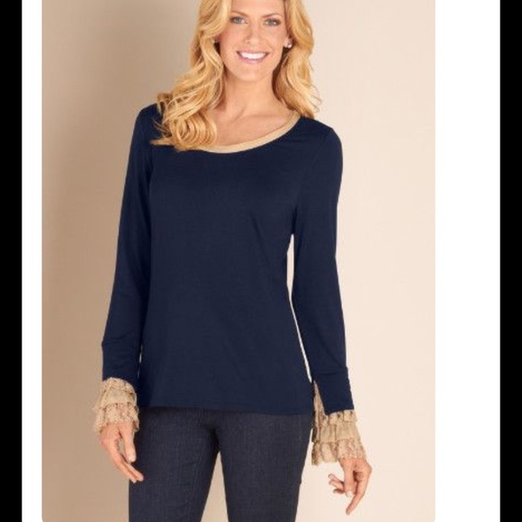 Soft Surroundings Parisian Chic Blouse Dark Blue