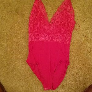 Sexy Pink lace halter body suit