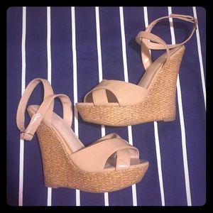 Tan peep toe wedges