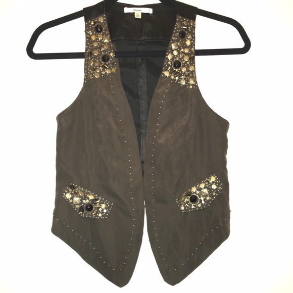 Papaya Dark Brown Beaded Vest, Brown Vest, Beaded - Picture 1 of 4