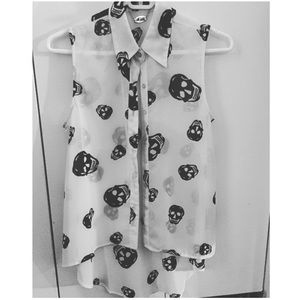 White Sleeveless Skull Chiffon Top