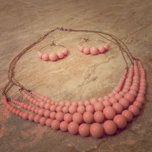 Multi Strand Graduated Necklace and Earrings Set